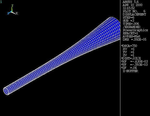 Figure 1 - Travelling wave in elastic walled tube: Pressure and radial displacement (Snapshot from Justin's latest avi) Earlier analyses had indicated that the computed wavespeed varied with the