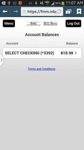 View Account Balances 1) Log in to the mobile banking website using the Smartlink URL 2) From the Main Menu, tap View