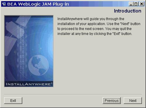 Istallig the WebLogic JAM Plug-i 4. The, the Itroductio scree displays. 5.