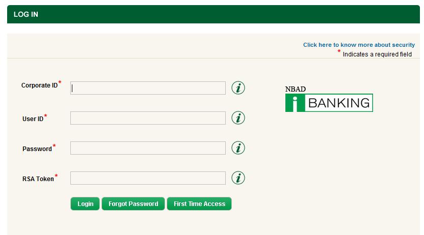 c) Password Retrieval NBAD ibanking users can set a new password if they forgot the password following the below steps. Click on Forgot Password button.