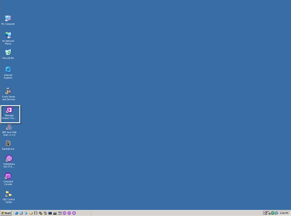 The icon for the IBM WebSphere Message Broker Toolkit is located on the desktop.