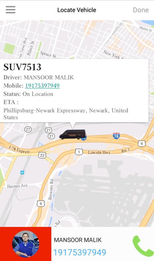 Listed features are available on locate vehicle screen: Location of moving vehicle on map. User can know estimated time of arrival of vehicle to pick up location.