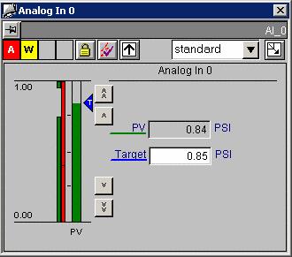 3.2 505_AI Standard View The standard view for the 505_AI faceplate displays information on PV, Target, and alarm limits. Description Type Tag Description Static Text.