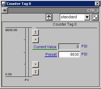 3.5 505_CTR Standard View The standard view for the 505_CTR faceplate displays information on Value and Preset. Description Type Tag Description Static Text.#comment Value Customized Object.
