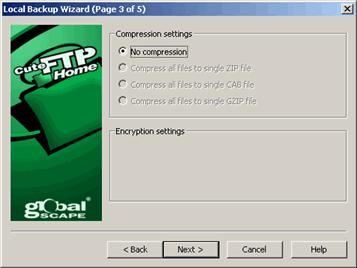 5. Select the cmpressin settings frm the fllwing ptins, then click Next. N cmpressin Cmpress all files t a single ZIP file - ZIP is an industry standard archival methd.