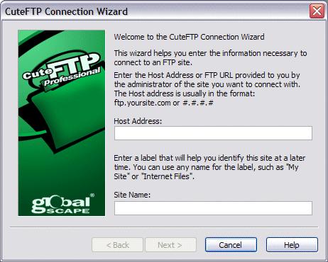 Press CTRL+J. The CuteFTP Cnnectin Wizard appears. 3. In the Hst Address field, type the IP address r FTP dmain address that yur ISP gave yu t lg in t the FTP site. 4.