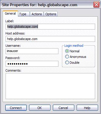CHANGING A SITE'S CONNECTION SETTINGS OR LOGIN INFORMATION On the General tab f the Site Prperties dialg bx, yu can change the cnnectin r lgin infrmatin fr the selected site.