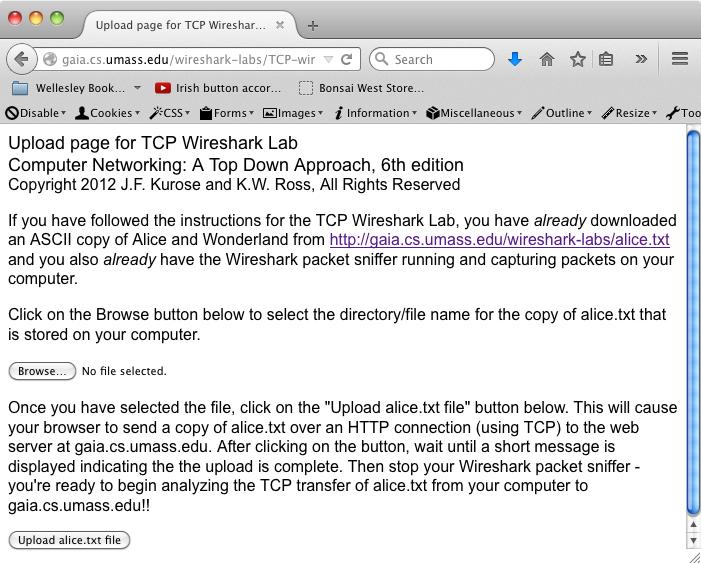Figure 1: Upload page for TCP Wireshark.