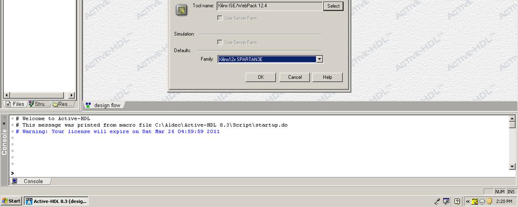ISE/WebPack <version number> Default Family: Xilinx<version number>x SPARTAN