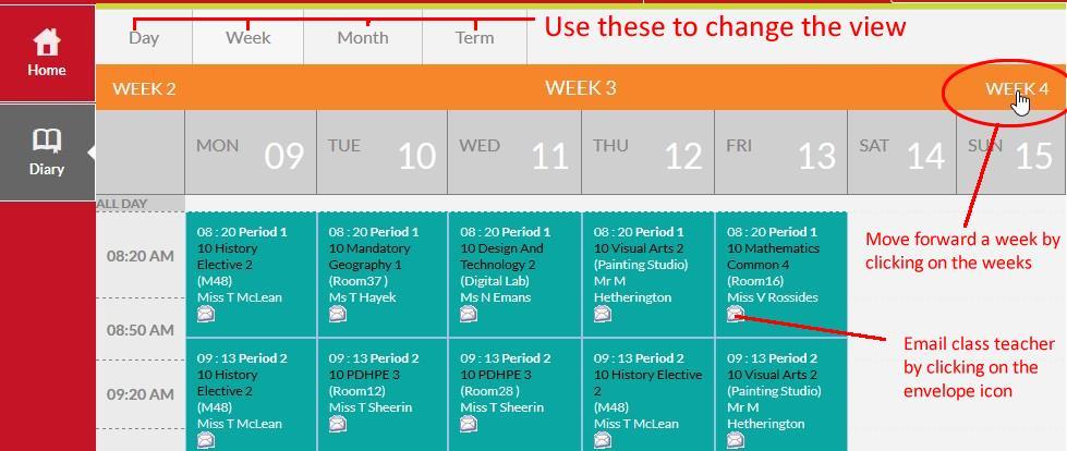 STUDENT TIMETABLE & EMAIL CLASS TEACHER Click on the Carer Portal tab then click the View Timetable link on the right