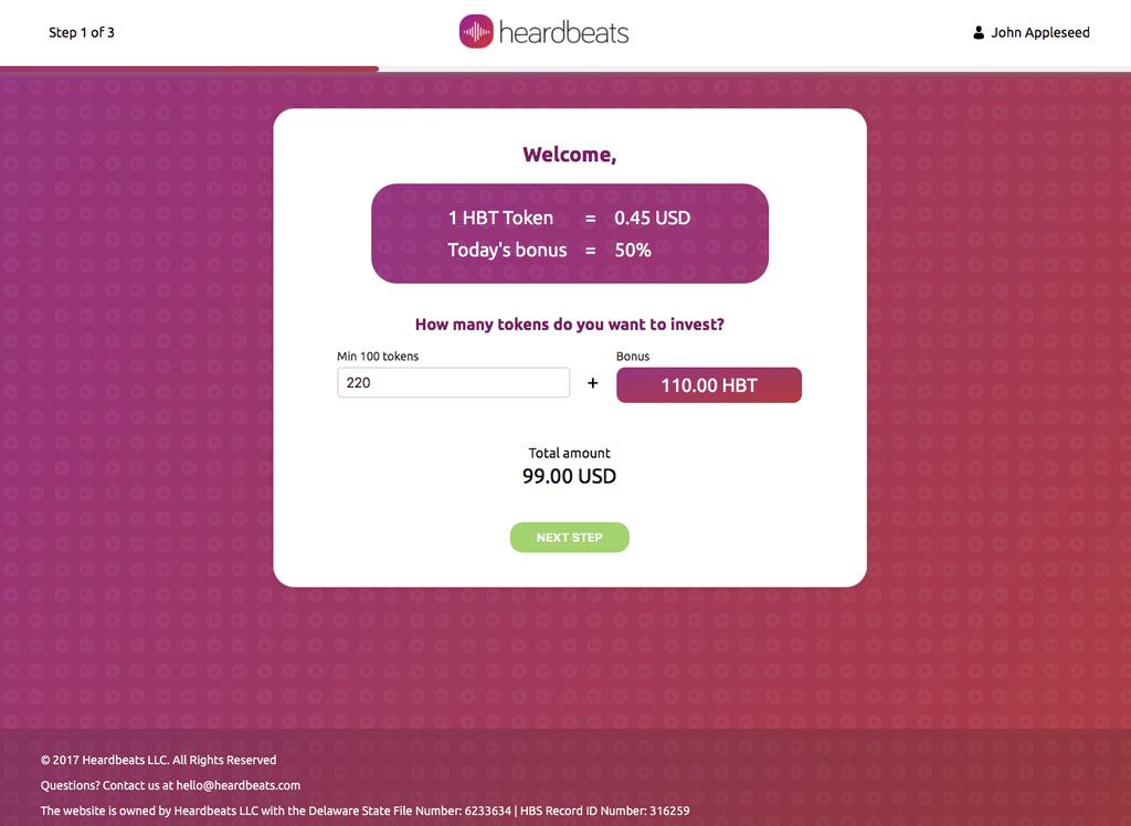 STEP 6 BUYING HEARDBEATS TOKENS Enter the amount you wish to invest.