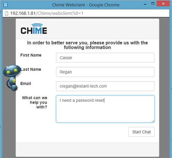 WEB CLIENT To start a message using the Chime Web Client, a user simply needs to click on the Launch Web Client button that is located on each queue dashboard.
