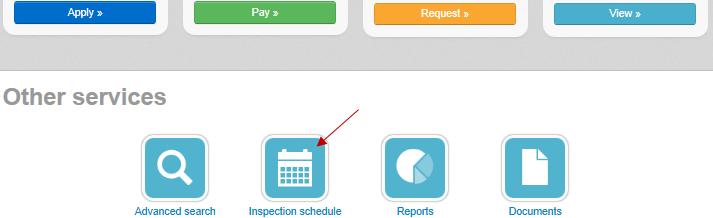 Request an Inspection - Inspections Schedule From the Main Page of Permitting Click the Inspection Schedule icon (the calendar displays) Select an available date Click the Request Inspection button