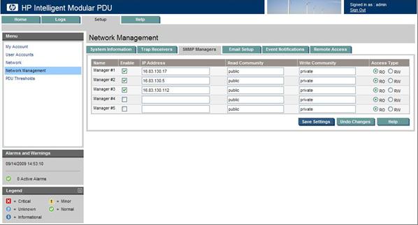 SNMP Managers tab This screen contains controls that enable administrators to enter information for SNMP managers.