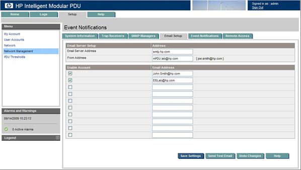 Email Setup tab This screen contains controls that enable administrators to configure email event notifications. To configure the email notifications: 1.