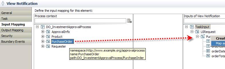15. Right mouse click on PurchaseOrder on the left and drag to PurchaseOrder on the right. When you release, select Map automatically 16.