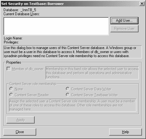 To set security settings for the Genie textbases 1. Start the Content Server Administration program (InmCSAdmin.EXE).