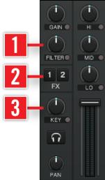 The Internal Mixer & the Crossfader FILTER, KEY and Effect Insert 7.4 FILTER, KEY and Effect Insert Mixer with Filter, Key and Effect Insert.
