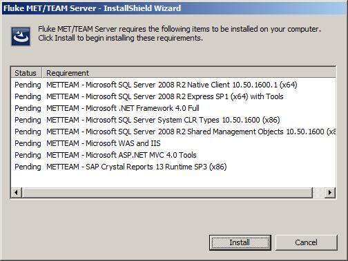 MET/TEAM, MET/CAL Run Time, MET/CAL Editor Fluke MET/TEAM Server Installer gxl029.png gxl030.