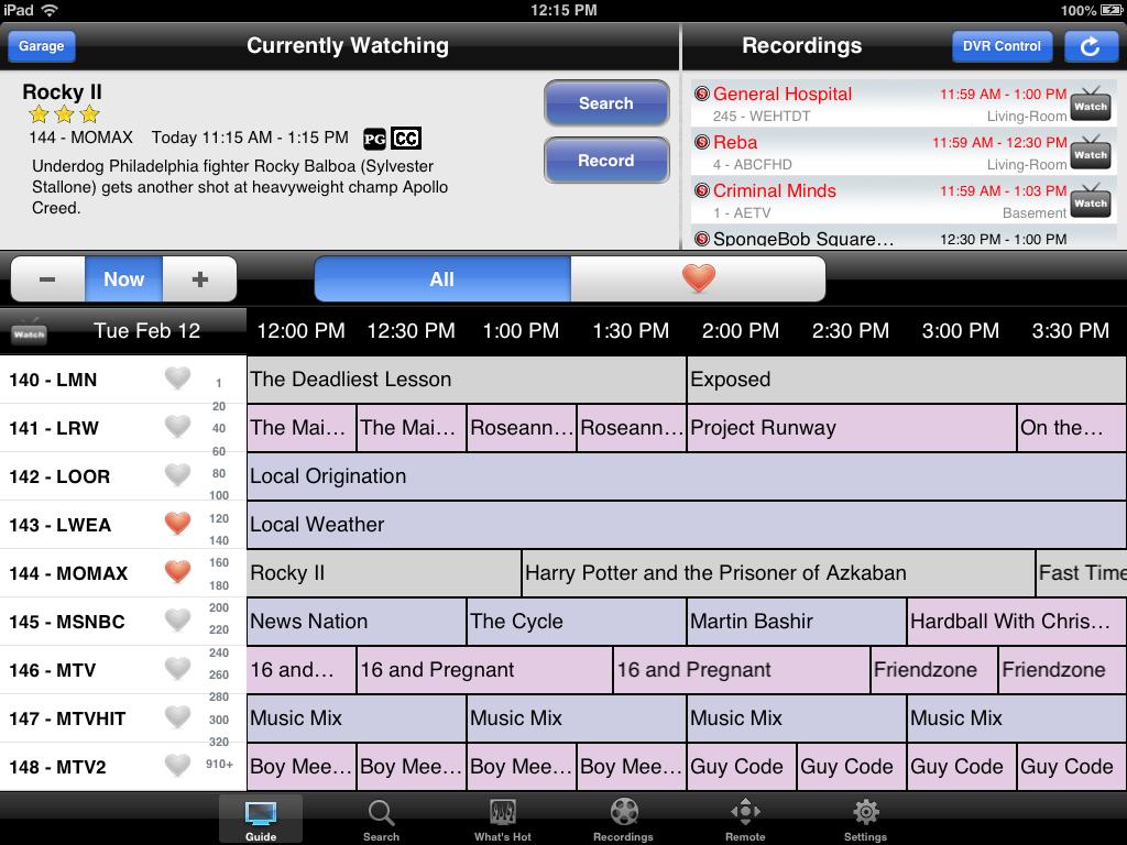 Select an Action Menu (Figure 1-2) Guide - View up to 12 days of programs in the Guide. Select programs from the Guide to view program information and schedule future recordings.