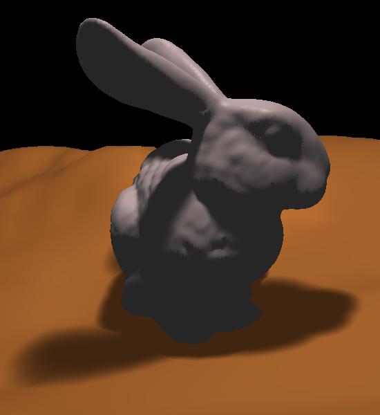 Figure 7: Comparison of the Stanford Bunny with shadow maps (left), penumbra maps with two different sized lights (center), and a pathtraced shadow using the larger light (right).