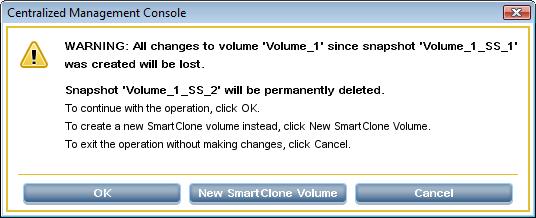 Click OK. The primary snapshot version of the primary volume is restored as a volume with the same name. 7. Reconfigure application servers to access the new volume.