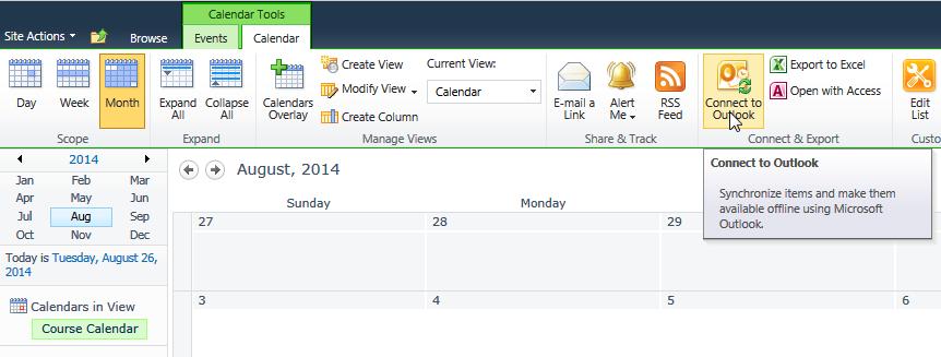 3.2 Accessing the calendar of a site via Outlook 3.2.1 Linking with the calendar A link to a calendar can be