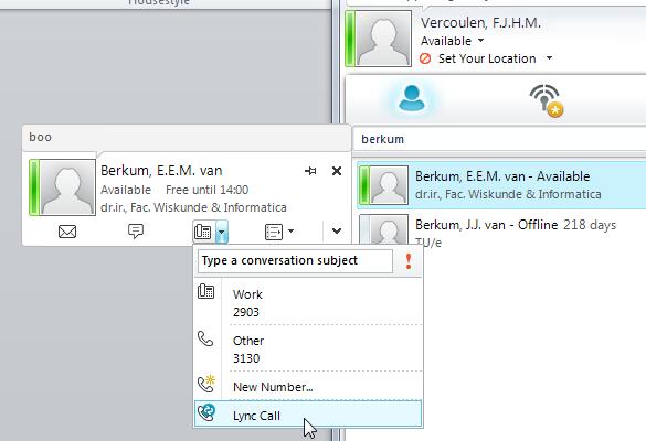 TU/e is migrating its telephony infrastructure to Lync, so in due time everybody will only have Lync available for telephony and online meetings.
