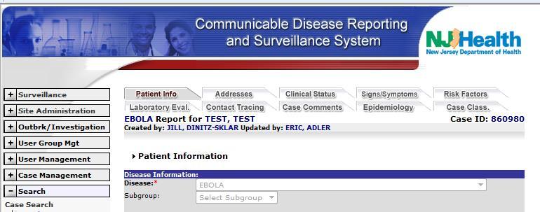 That will take the user into the ten tabs of that case, starting on the Patient Info Tab.