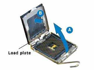 4. Lift the load plate with your thumb and forefinger to a 100 angle (A), then push the PnP