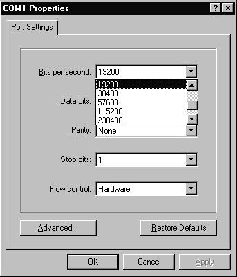 Please make the port settings to Baud rate 19200,