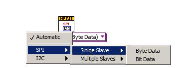 Figure 6 Configure I2C - Multi Slaves.vi This VI configures the FTDI Multi-Protocol Synchronous Serial Engine (MPSSE) for I2C protocol. It sets the I2C CLK Frequency.