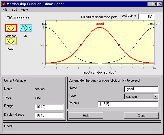 This is the Variable palette area. Click on a variable here to make it current and edit its membership function. This graph field display all the membership Functions of the current variable.