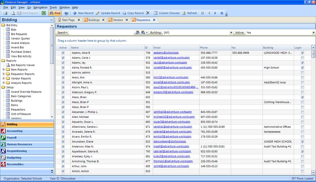 Appendix B: nvision System Standards Toolbar The standard toolbar allows the user to find, add, update, copy, delete, and print records from a listing window.