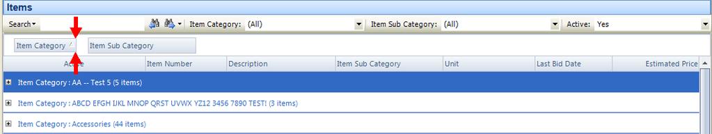 Release hold on the mouse to drop the Item Sub Category column into the grouping selection area.