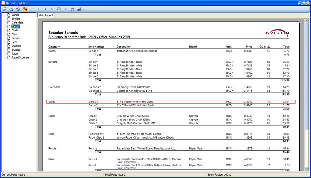 Appendix B: nvision System Standards Double click on the word Card in the report itself to focus in on the Cards