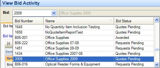 Bid Entry Highlight the appropriate bid number to see that bid s activity. Bid Items Folder The Bid Items folder shows bid items and bid item requests.