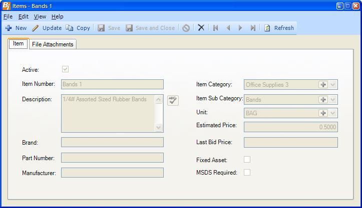 Double-click on any item line in the Bid Items listing OR right-click on the item and choose the Show Item Details option to display the detail item record from the Item Master File.