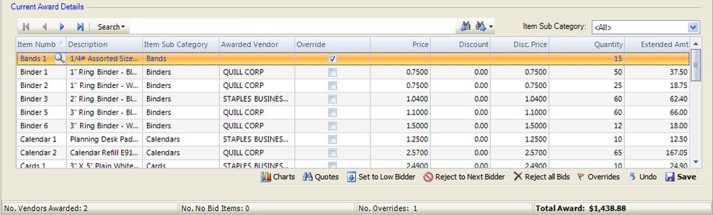 Bid Entry When rejecting all bids on an item(s), you MUST indicate the reason why the bids are being rejected. Select a predefined reason from the Rejection Reason drop-down arrow.