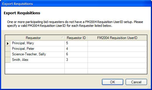 selected bid. 5. Click Export to File. All participating bid requestors must have an FM requisition User ID already set up.