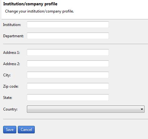 8.4. Institution/Company profile Enter the information related to your Institution/Company here or modify it.
