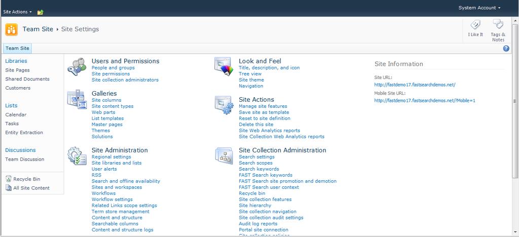 FAST Site Collection Settings This section provides information for how site collection administrators work with FAST Search Server 2010 for SharePoint settings.