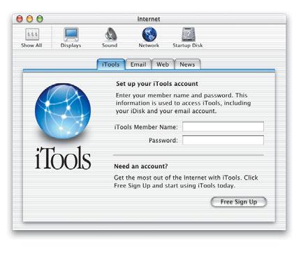 Setting up a new itools account When you set up Mac OS X, your itools account is set up automatically.