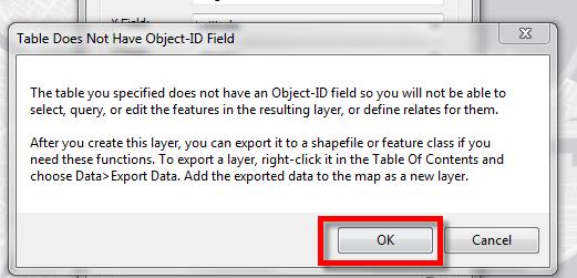 5. The points should appear on your map. Note: this is NOT a shapefile. This is just a visualization of your excel data. To save it as a shapefile, follow the directions below.