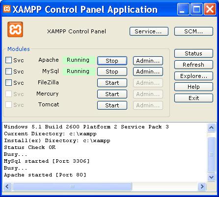 Aplikasi kawalan Xampp yang membantu dalam menghidupkan pelayan Apache dan MySql.