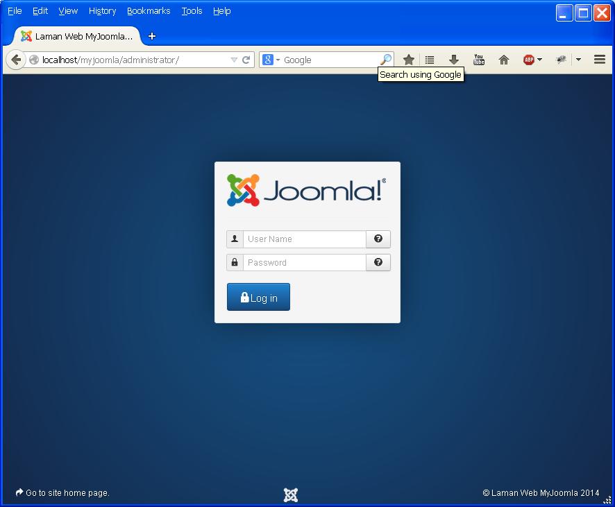 Membina Laman Web Menggunakan Joomla! 3.0 Mentadbir laman web Joomla! Skrin pentadbir bagi Joomla! boleh diakses melalui alamat web seperti berikut http://localhost/administrator atau http://www.