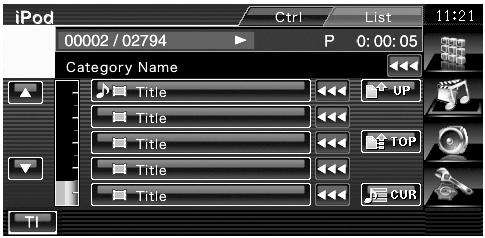 0 9 0 o Categories and music are listed. Touch a category name to move its lower level. If music title is displayed, the music is played by touching it.