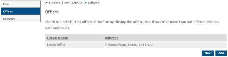 To view the office click on the entry in the list above and the information will now be displayed.