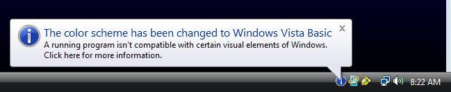 3.2 Windows Vista systems that are running the graphics in aero mode may see a message stating