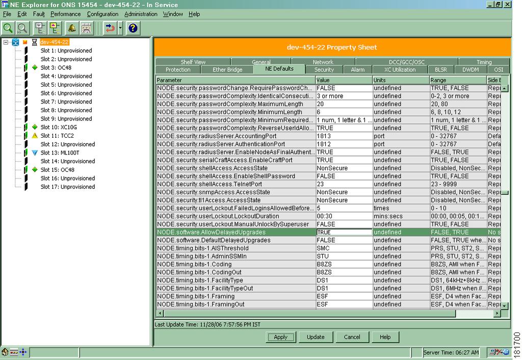 ML Version Up Figure 30 NE Explorer NE Defaults Tab 2. Activate the NE software.